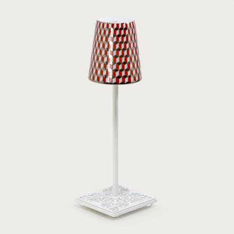 White table lamp Egalyères - lampshade tometo red